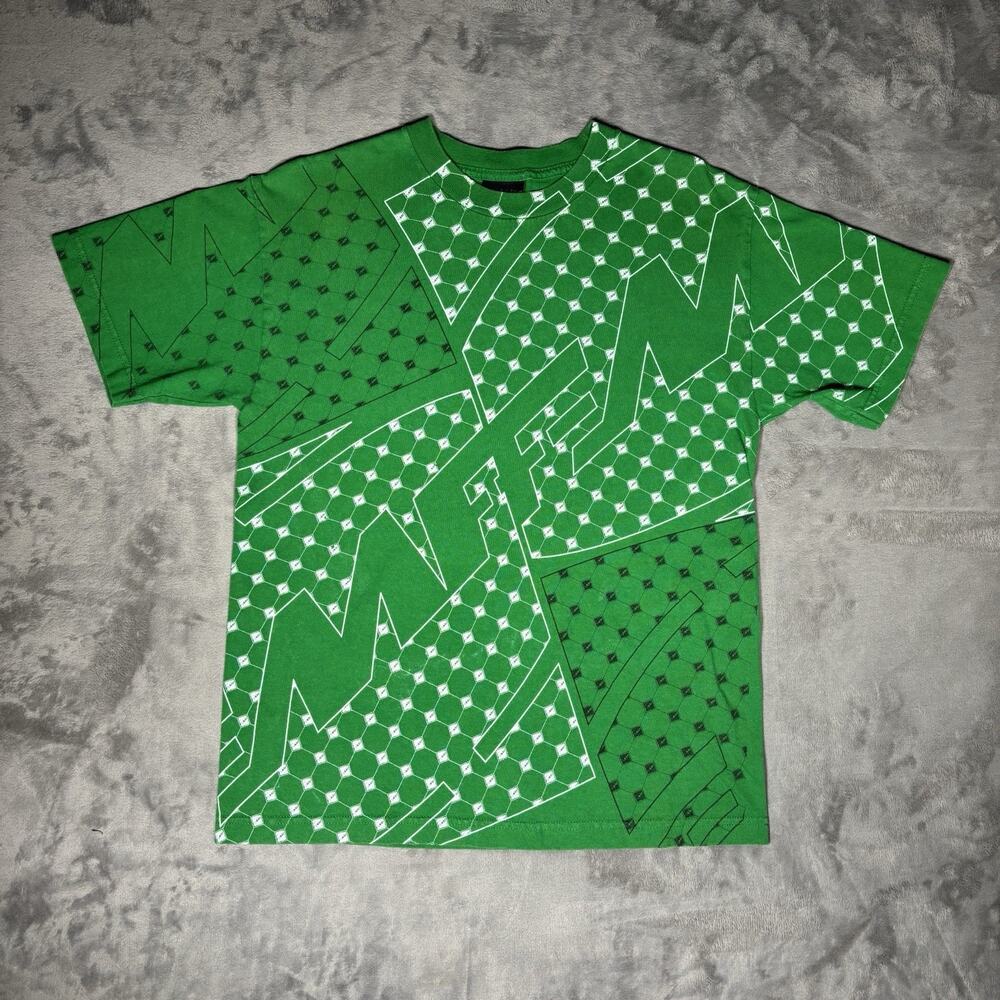 Vintage FMF INTL Motocross Green AOP All Over Argyle Diamond Print Shirt Men’s M